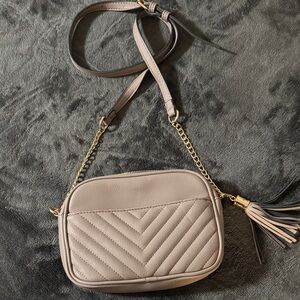 Amazon Beige Quilted Crossbody Bag with Gold Chain